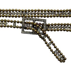 VINTAGE Gold Tone Adjustable Skinny Cocktail Belt w Mock Diamond Rhinestones XS